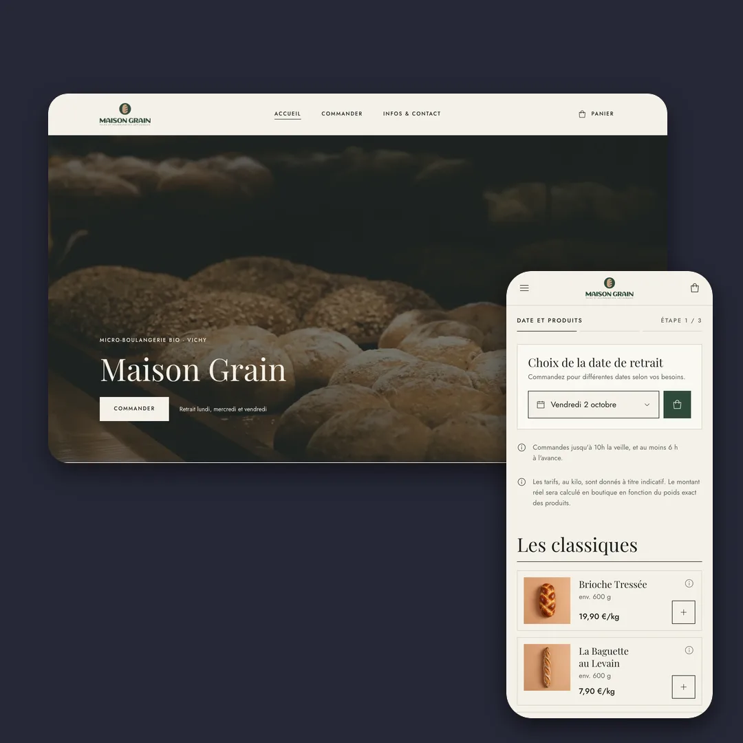 Commande en ligne pour boulangerie et commerçant