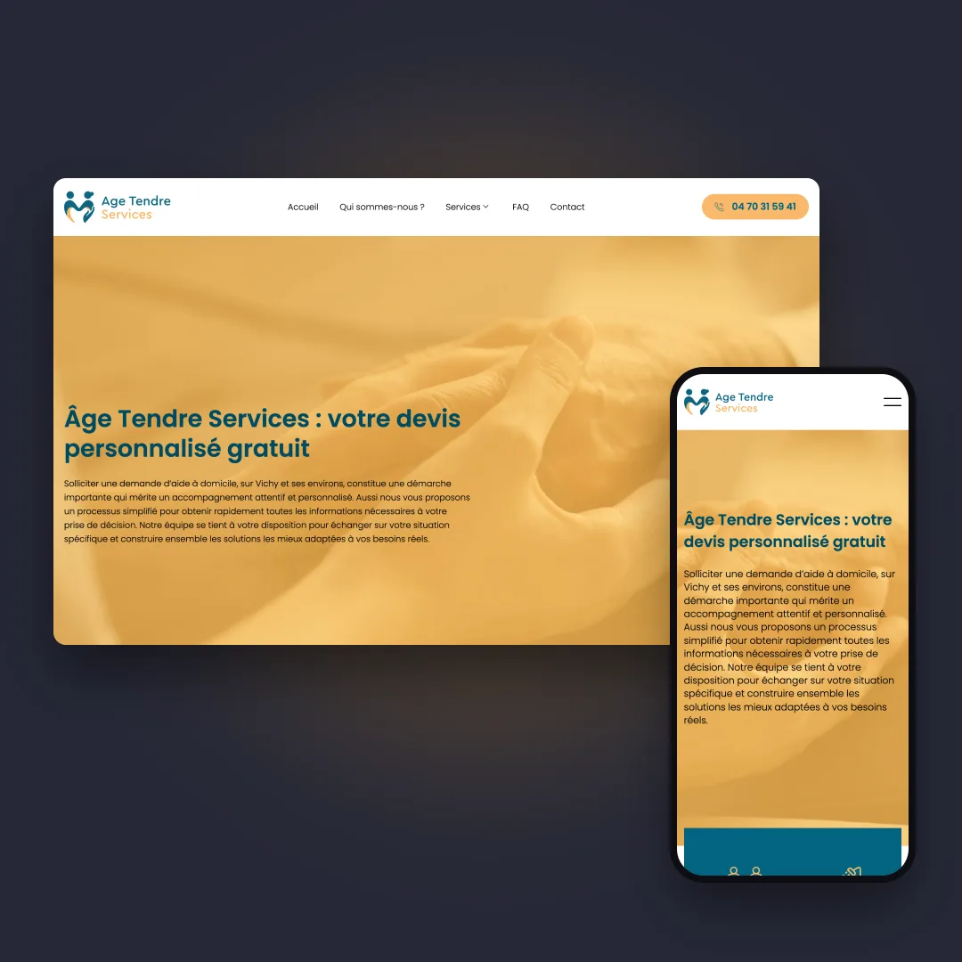 Âge Tendre Services - Demande de devis personnalisé sur ordinateur et sur mobile