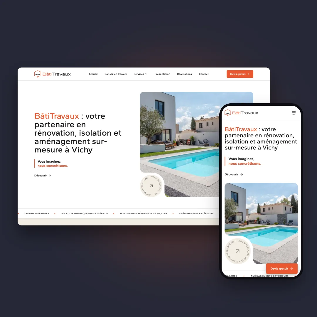 Site sur mesure BâtiTravaux réalisé par Komekoo