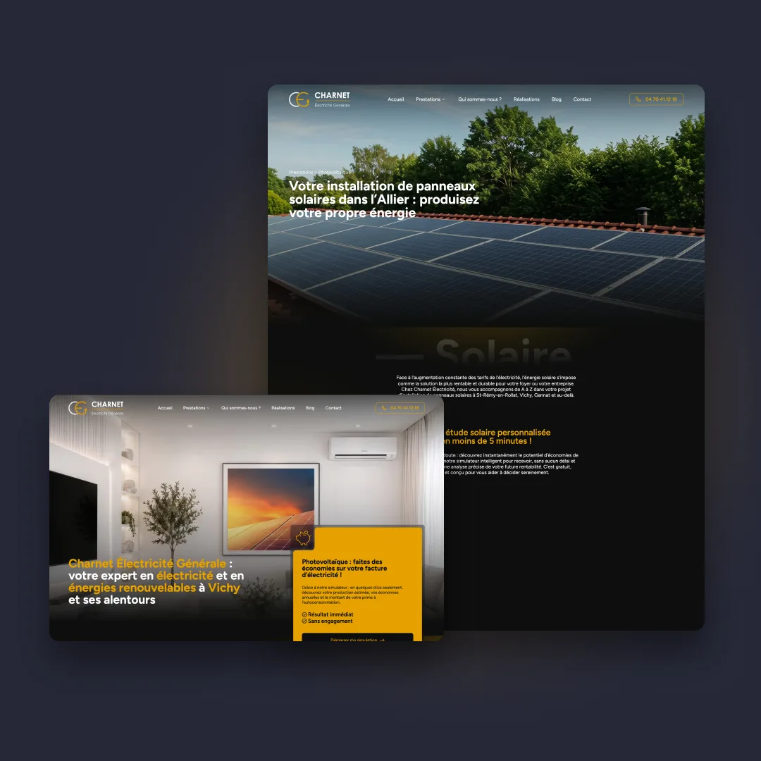 Charnet Électricité - Page prestation photovoltaïque et page d'accueil