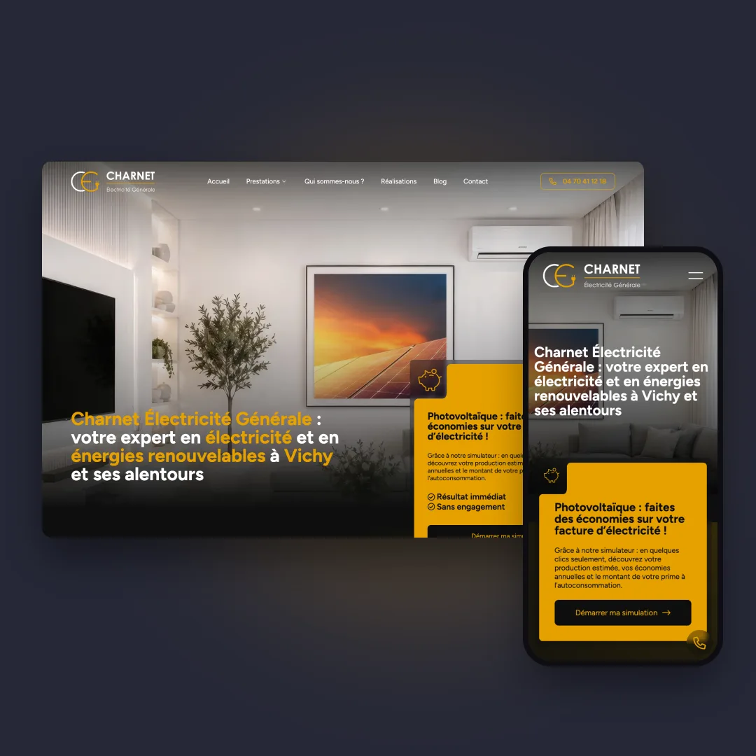 Site vitrine + simulateur Charnet Électricité réalisé par Komekoo
