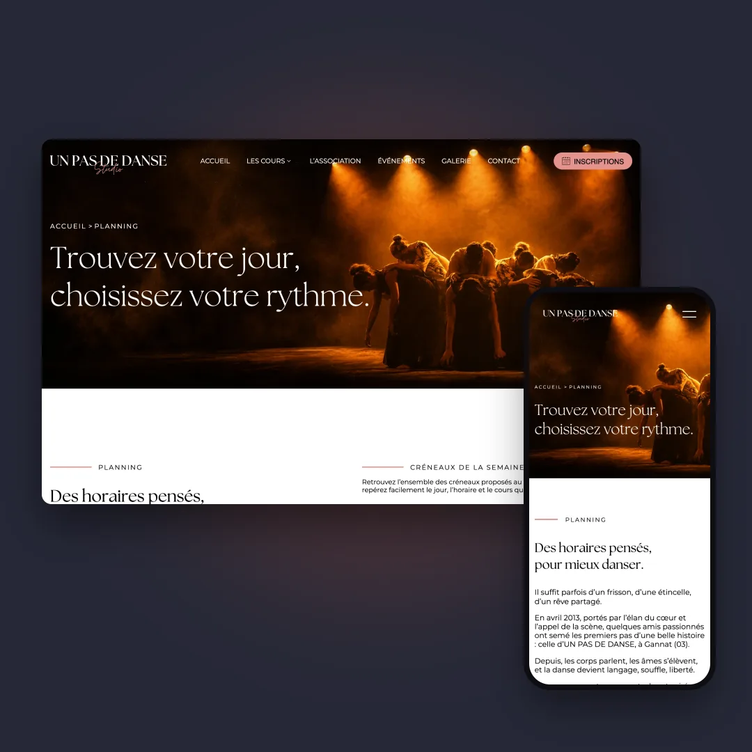 Un Pas de Danse - Planning des cours sur ordinateur et sur mobile