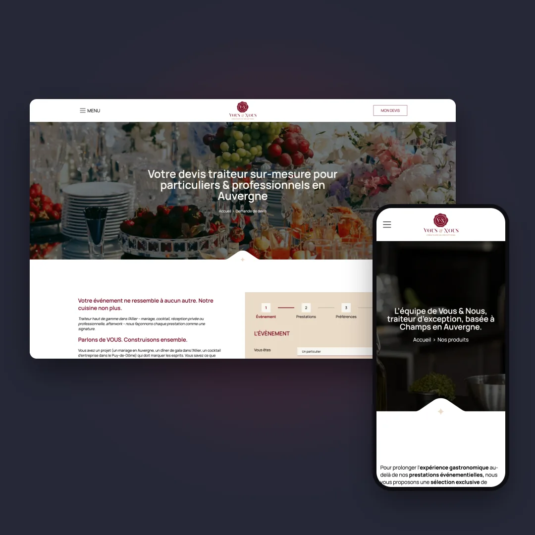 Vous & Nous - Demande de devis traiteur sur ordinateur et sur mobile